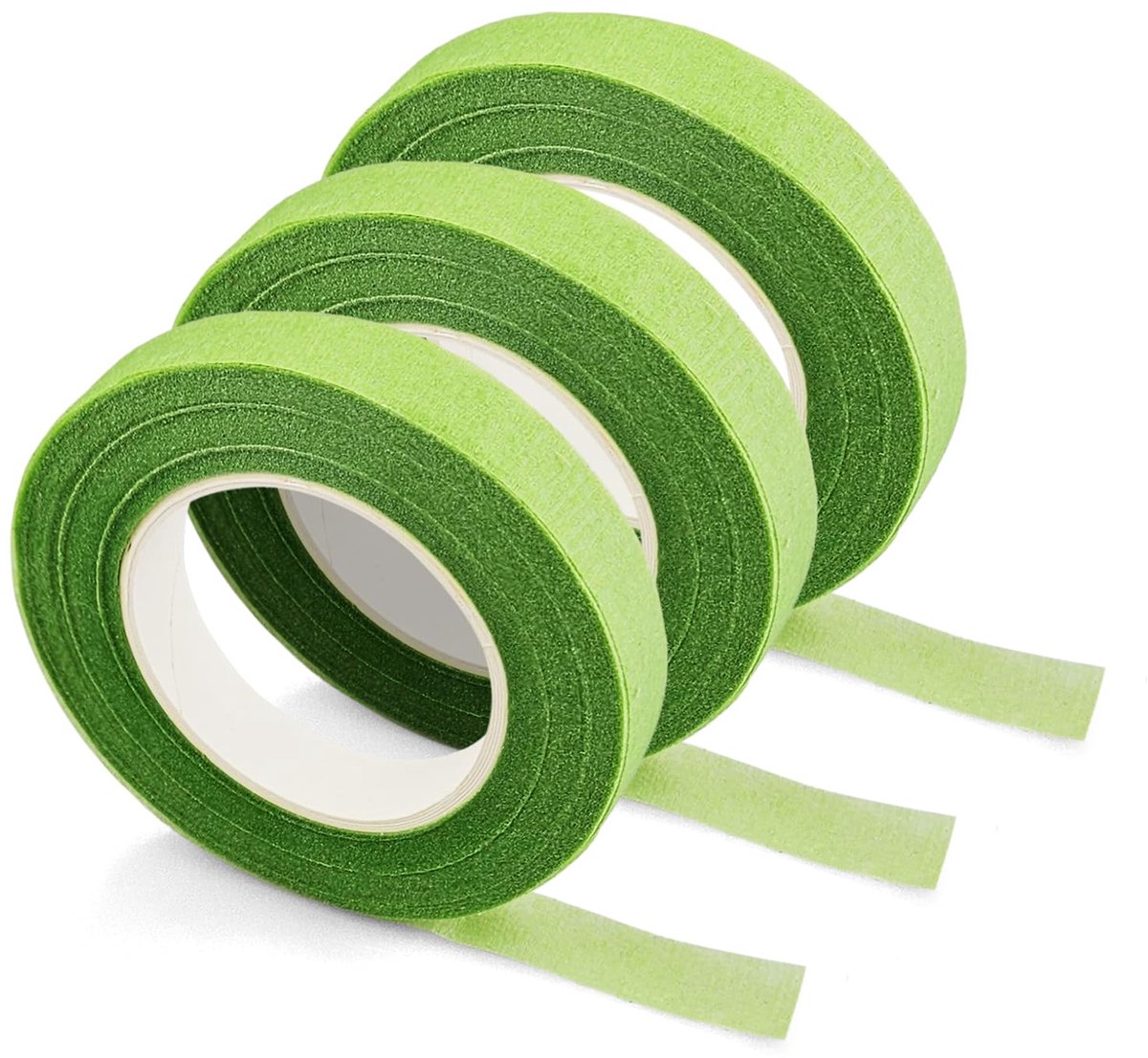 3 x bloemistband, lichtgroen, 12 mm x 25 m, zelfklevend, rekbaar, voor bloemen, kransen, decoratie, bloemistiek, doe-het-zelf