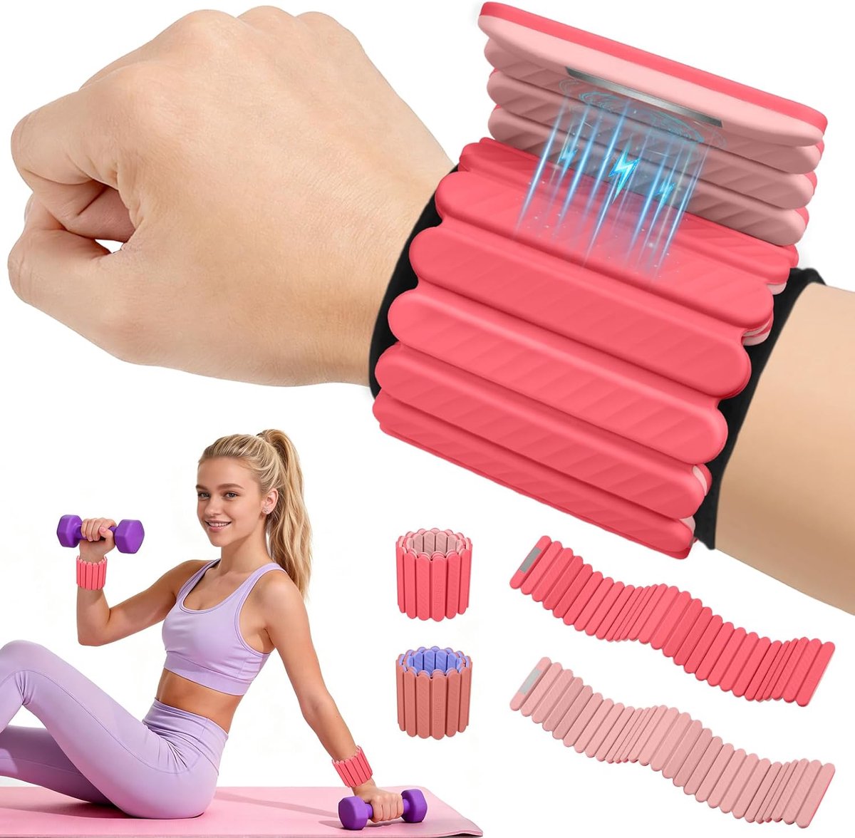 Pols- en enkelgewichten, set van 2, stapelbare magnetische verzwaarde armband voor dames, waterdichte siliconen armbeengewichten voor thuis, sportschool, training, hardlopen, yoga en