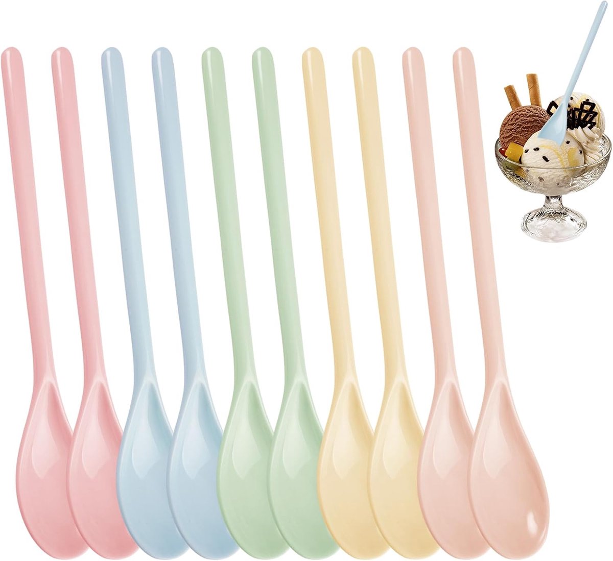 10-pack melamine lepels, 18,4 x 2,9 cm eierlepels van kunststof, kleurrijk | imitatie porseleinen lepels van kunststof, BPA-vrij, val- en stootvast, vaatwasmachinebestendig, melamine eierlepels