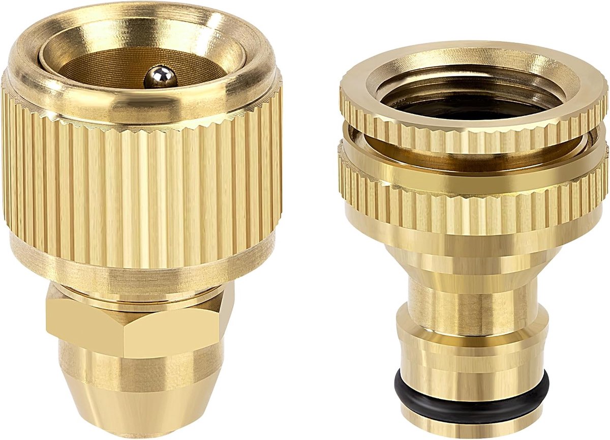 2 stuks 1/2 inch en 3/4 inch messing tuinslang snelkoppeling, kraanaansluiting met waterdraad, tuin, inclusief 1 x 3/8 inch adapter vrouwelijke badkamer