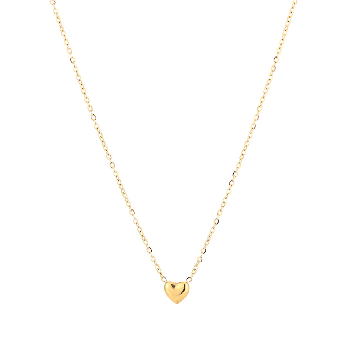 Minimalist Puffed Heart Cable Chain Necklace – Luxe Simpel Hartje Ketting – RVS - Goud