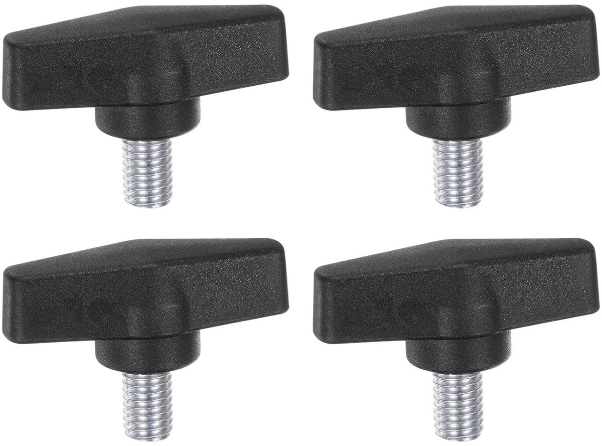4 stuks geribbelde schroeven met T-vleugelknoppen M10 x 16mm kunststof T-kop koolstofstaal 55mm draadbout klemschroef vleugelschroef greep klemknop voor machine