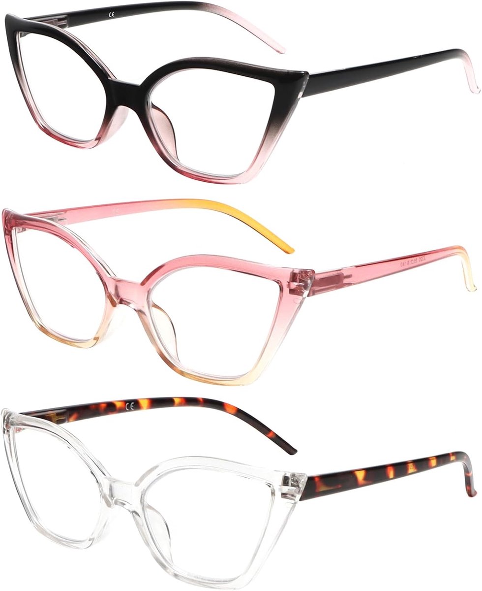 Leesbril voor dames, anti-blauw licht, Cat Eye, pc-bril met veerscharnier, 1,0 1,5 2,0 2,5 3,0 3,5