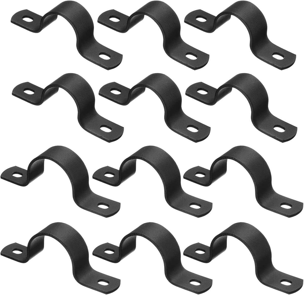 12 stuks buisklemmen van metaal, 2 maten, klem van koolstofstaal met twee buisgaten, U-vorm voor bevestiging van buizen en decoratie, zwart (3/4 inch, 1 inch)