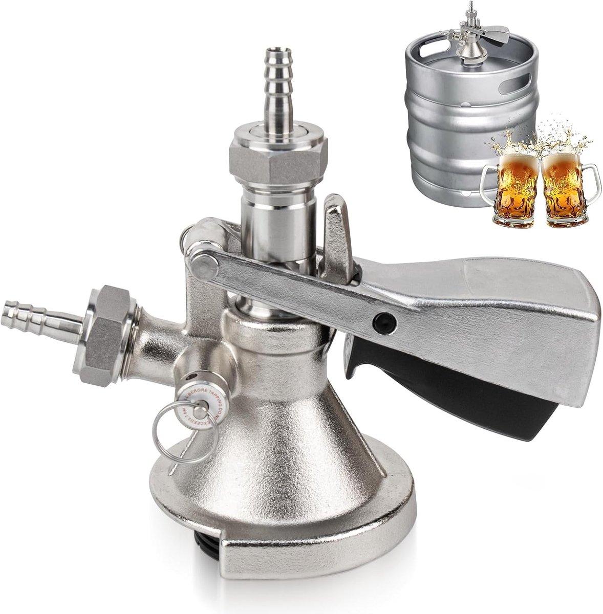 Kegsluiting tapkop type A G5/8 schroefdraad met overdrukventiel, 304 roestvrij staal biervat kranen biertapkraan voor thuisbrouwsysteem, bars, restaurants en familiefeesten