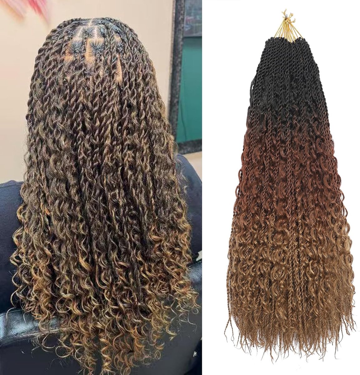 Boho Box Braids Crochet hair 18 Inch 8 Packs Pre Looped Water Wave Crochet Hair for Women Hair Extension (T1B-30-27, 18 Inch(8 Packs))