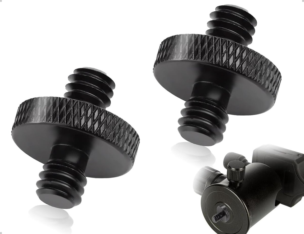 2 schroefdraadadapters, statiefadapters met 1/4 inch mannelijke schroef op 1/4 inch mannelijk, voor camerahouders, monopods en lichthouders (zwart)