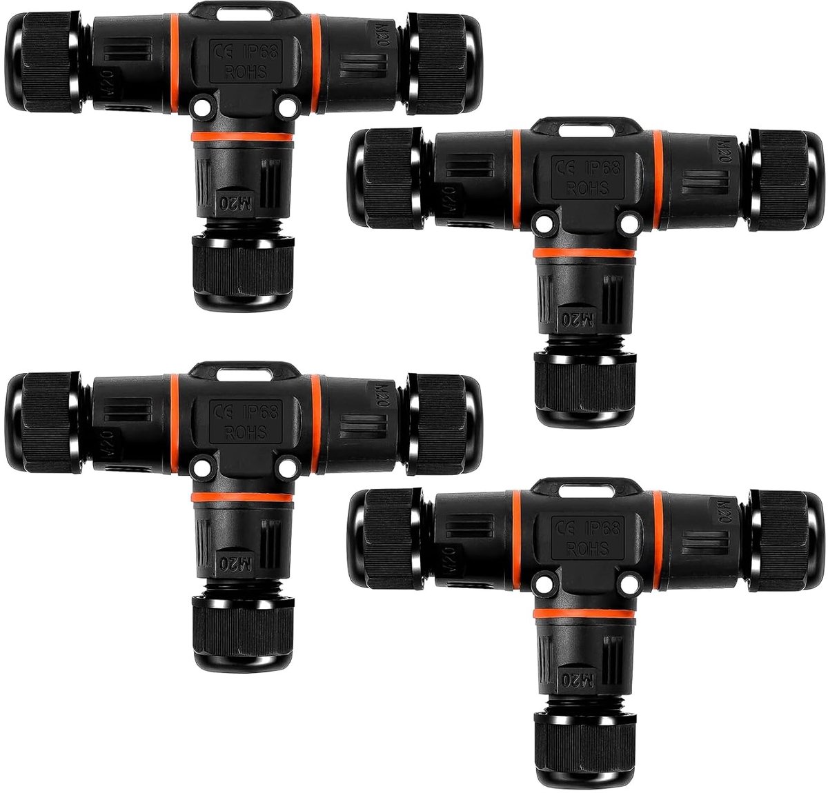 Waterdichte kabelverbinder, 3-polig, 4 stuks T-vorm, IP68, verdeeldoos, aansluitdoos, aardingskabelconnector voor Ø 3-12 mm, waterdichte kabelconnector voor tuin en buiten