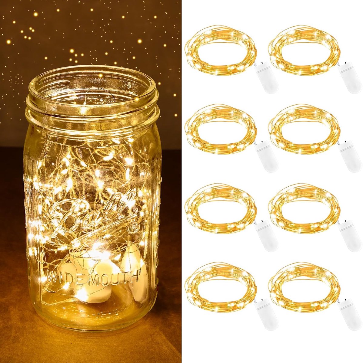 mini lichtketting,8 Stuks led-lichtketting op batterijen,2m 20 LED Led-lichtsnoer,Lichtsnoeren batterij,lichtsnoer voor Slaapkamer, Kerst, Feest en Bruiloft Decoratie,Warm Wit