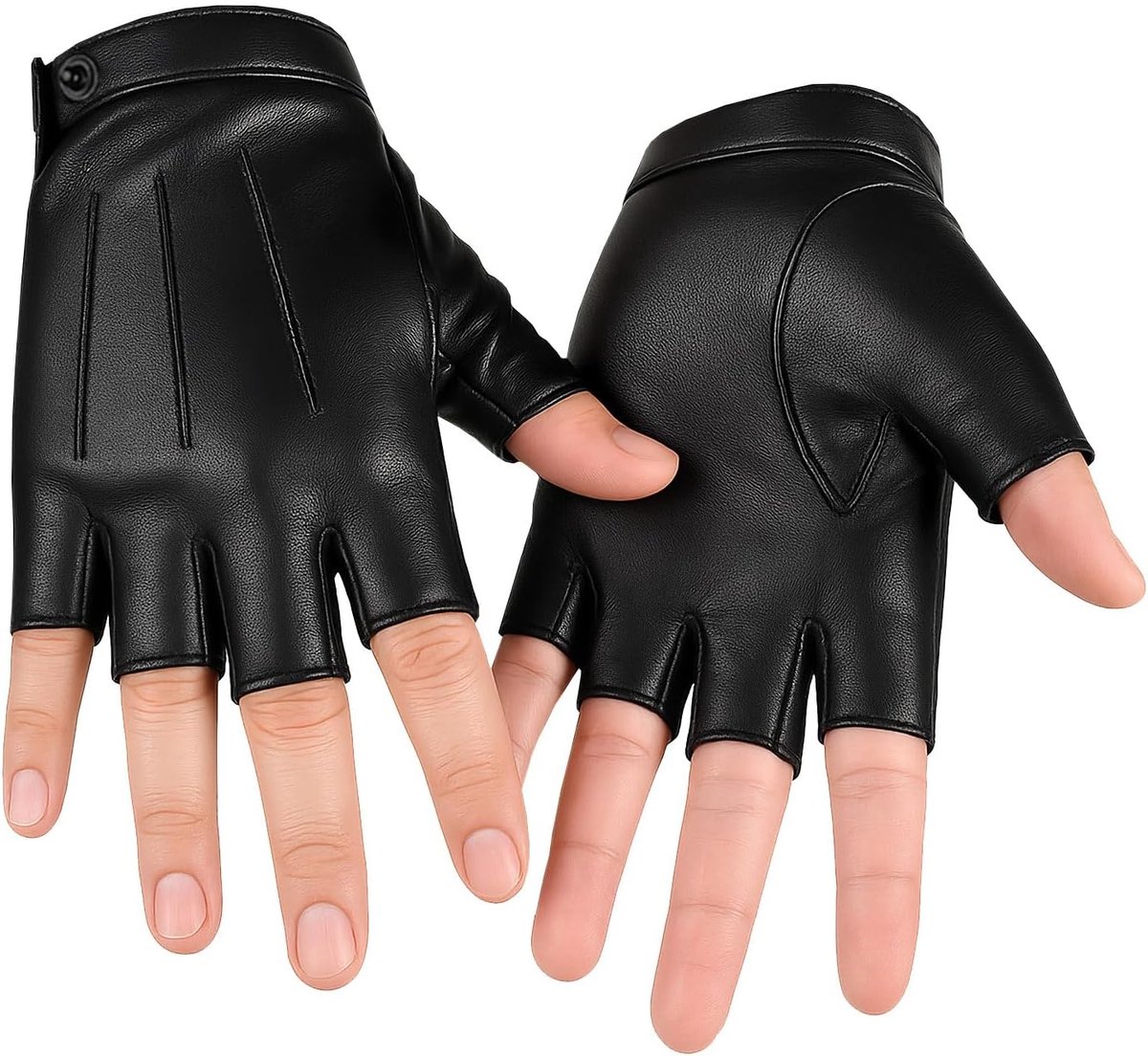 Handschoenen voor heren en dames, sportieve leren handschoenen zonder vingers, vingerloos, van PU-leer, voor outdoor, fitness, zwart, L