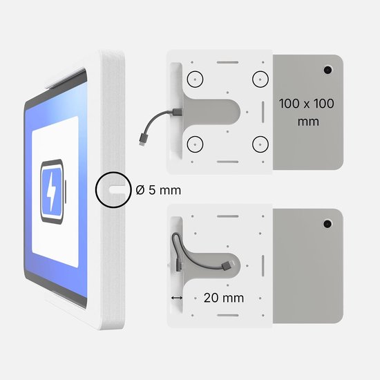 Wandhouder voor Samsung Galaxy Tab A9+ / A11 Plus (11 inch) - Perfect Passende & Platte Slide-in Houder voor Smart Home & Dashboard - met Kabelmanagement - Wit — afbeelding 4
