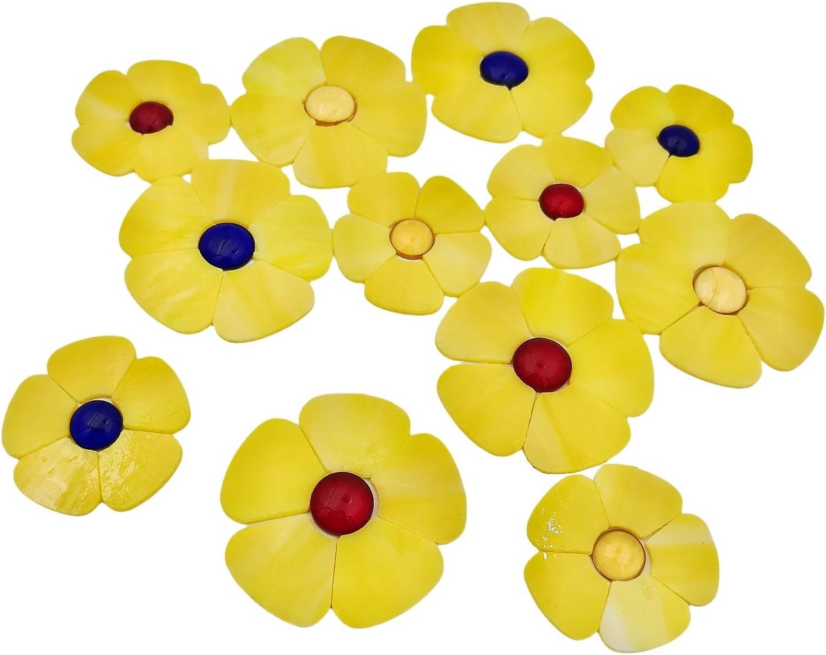 Glas-in-lood bloem mozaïek tegels kit - 12 bloemen met bloemblaadjes en platte kralen voor doe-het-zelf ambachten, woondecoratie en tuinkunst (geel)