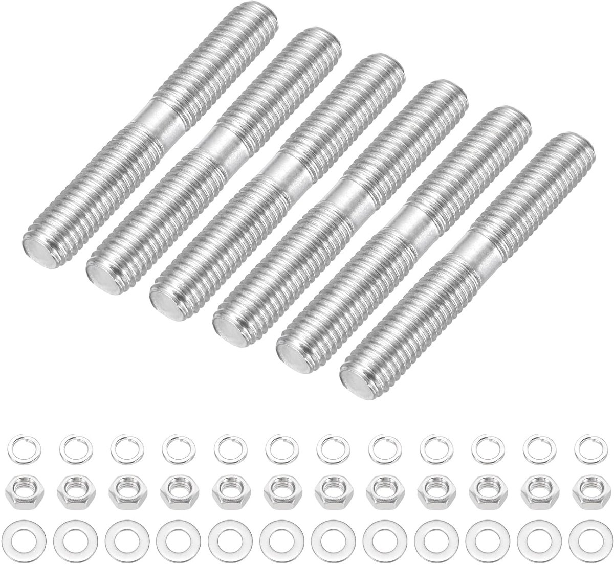 Set van 6 M8 x 50 mm dubbelzijdige draadstangen 304 roestvrij staal tweevoudige draadstang schroeven draadstangen met moer sluitring voor huishoudelijk onderhoud structurele verankering