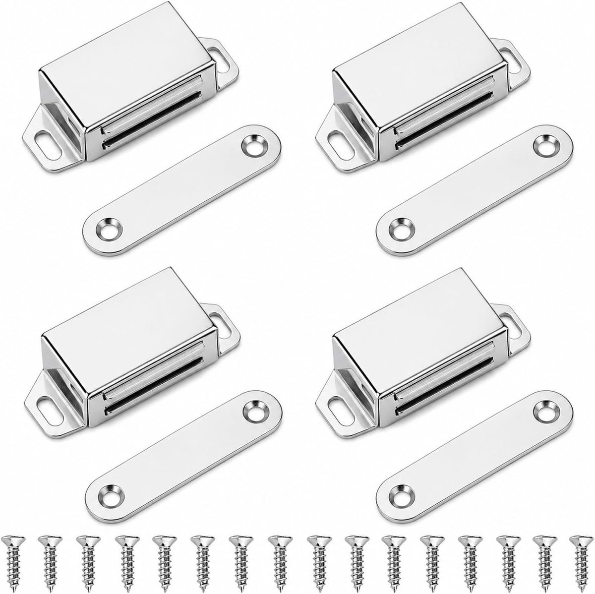 4 stuks magneetsnappers, deurmagneten sterk, deurmagneten voor kastdeuren, magnetische kastdeur, magneetsluiting, kastmagneten voor laden, balkondeur, magneet, deursluiter, met 16 schroeven