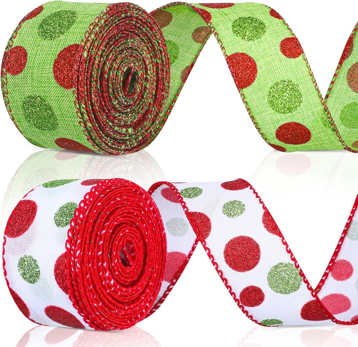 Kerstlint met metaaldraad, kerstbanden met glitter, kerstbanden met ijzerdraad, kerstlint rood en groen, kerstlint voor slingers, geschenkverpakkingen, 5 m x 6,3 cm (B)