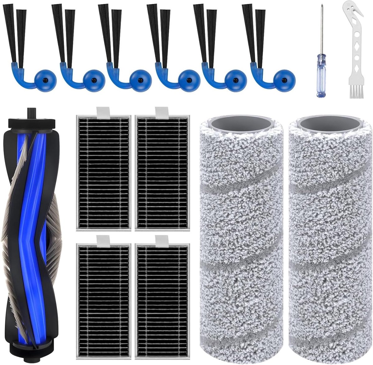 15 accessoireset voor Ecovacs Deebot X11 OmniCyclone/X11 Pro/Omni/X11 Pro/X11, 1 hoofdborstel, 2 wieltjes, 6 zijborstels, 4 HEPA-filters, 1 reinigingsborstel en 1 schroevendraaier
