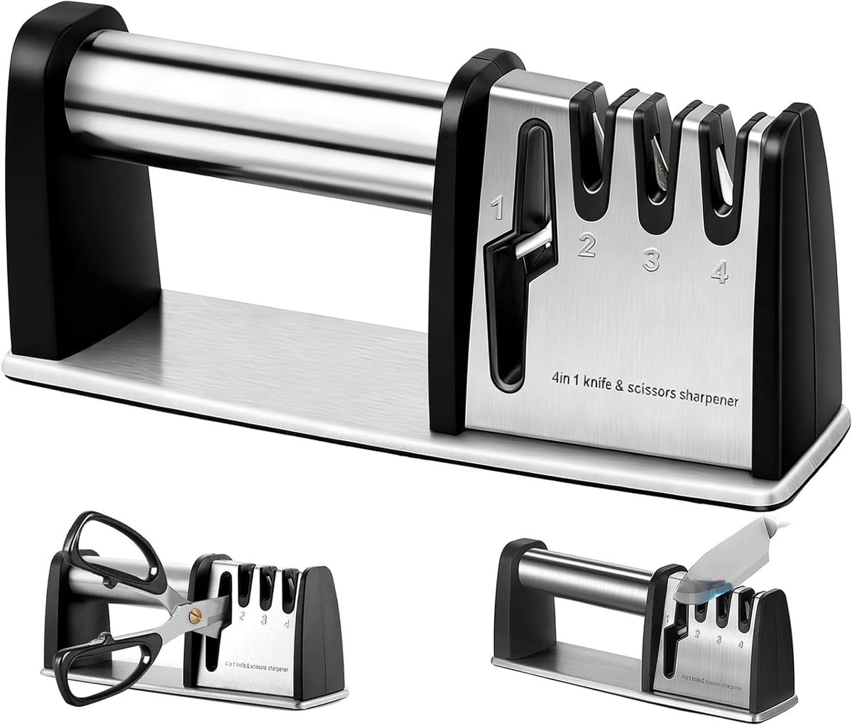 YYchan Messenslijper 4in1-RVS-Multifunctioneel-Professionele Anti Slip Knife Sharpener-Doortrekslijper–Aanzetstaal-Geschikt Voor Diverse Messen En Scharen