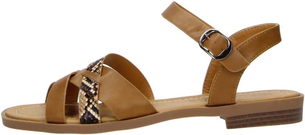 Modieuze oversized schoenen, comfortabele sandaal met gesp in cognac