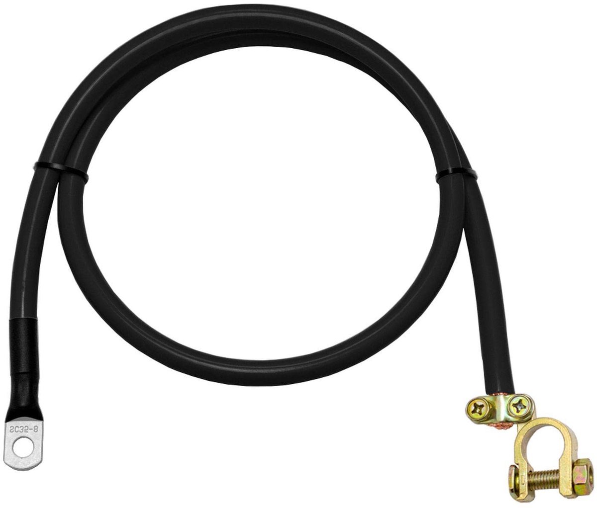 0,25m Batterij kabel 50mm² zwart | M8 buisvormige kabelschoen & paalklem voorgeïnstalleerd | Massief koper | VLIEG | -40…+85°C | PVC-mantel | Aardingskabel | Auto, motorvoertuig, camper, b