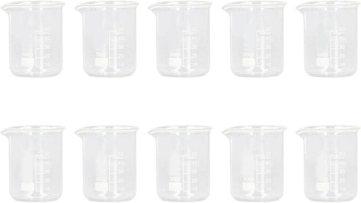 Beker, 10 Stuks 50 Ml Laboratoriumbekers Glazen Maatbekerset, Professionele Maatbekers van Borosilicaatglas voor Laboratoria Klaslokalen