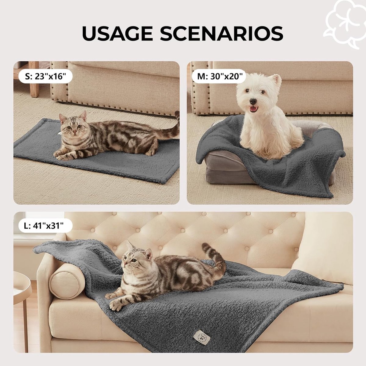Dekens, super zacht, premium, pluizig, hondendeken, kattendeken voor huisdieren, hond, kat, puppy, grijs, L (76 * 104 cm)