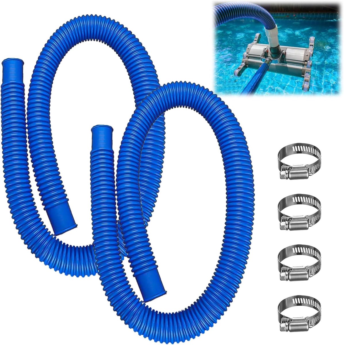 Zwembadaccessoires, 2 stuks, diameter 32 mm, reserveslang, zwembadpomp, slang, zwembad, zuigslang op zonne-energie, met 4 veiligheidsclips voor filterpomp