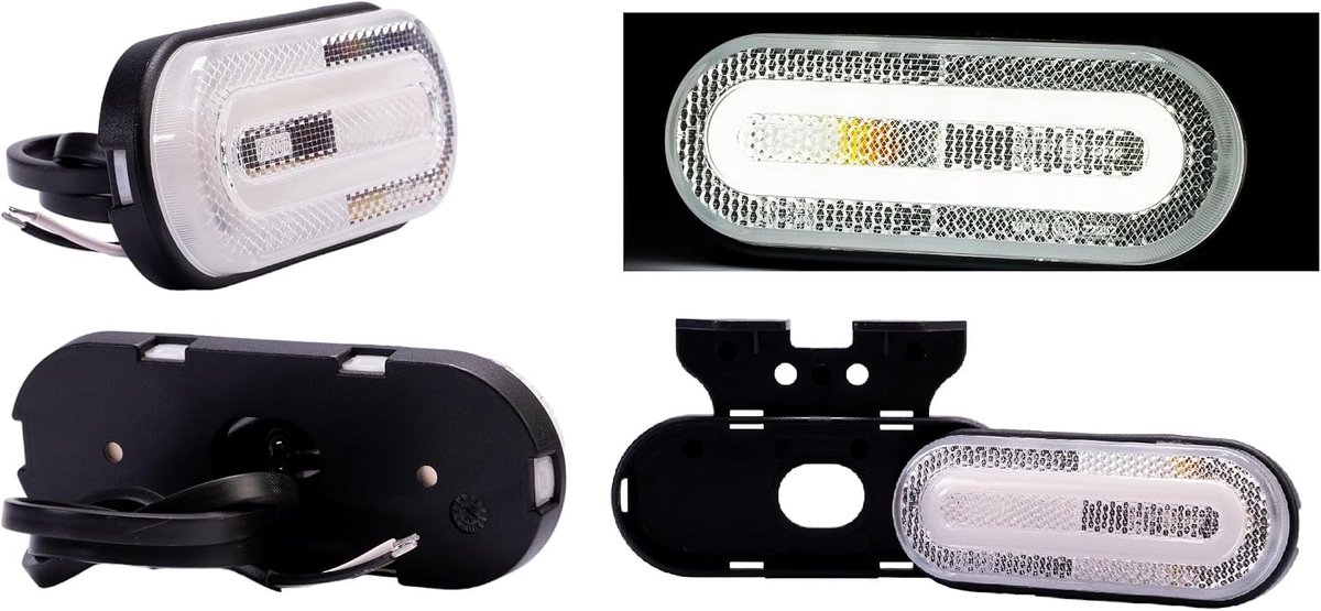 2 x led-zijmarkeringslamp, contourlicht vlak wit markeringslicht, 12 en 24 V, positielamp voor auto's, vrachtwagens, aanhangers, campers en caravans