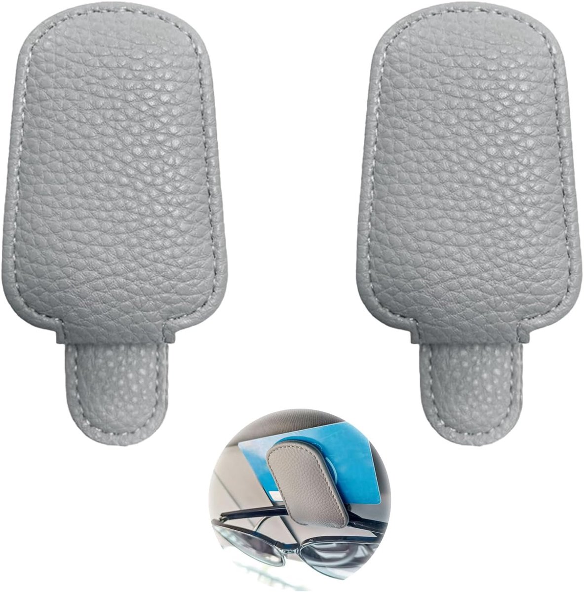 2 stuks zonnebrillenhouder voor autozonnevizierset, autobrilhouder voor auto universeel, autozonnebrillenhouder voor brillen van verschillende grootte (grijs, Grijs, Eén Maat