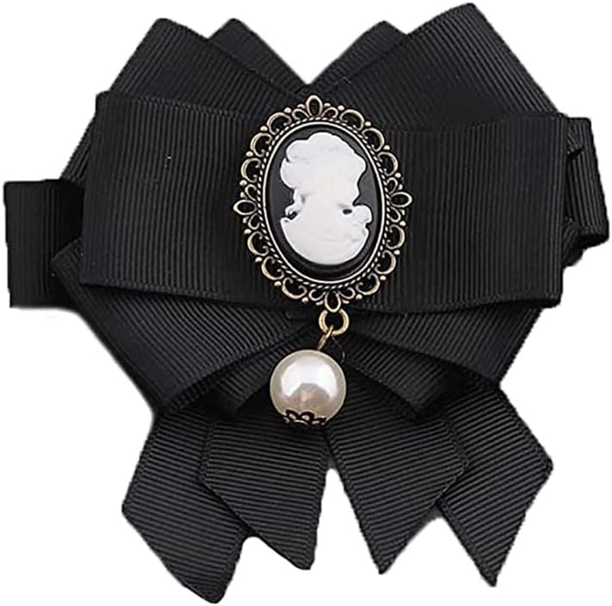 Grote Boog Lint Broche Victoriaanse Dame Cameo Faux Parel Bengelen Pins Clip Tie Kraag Sieraden Mode Accessoires Voor Vrouwen Geschenken, Parel