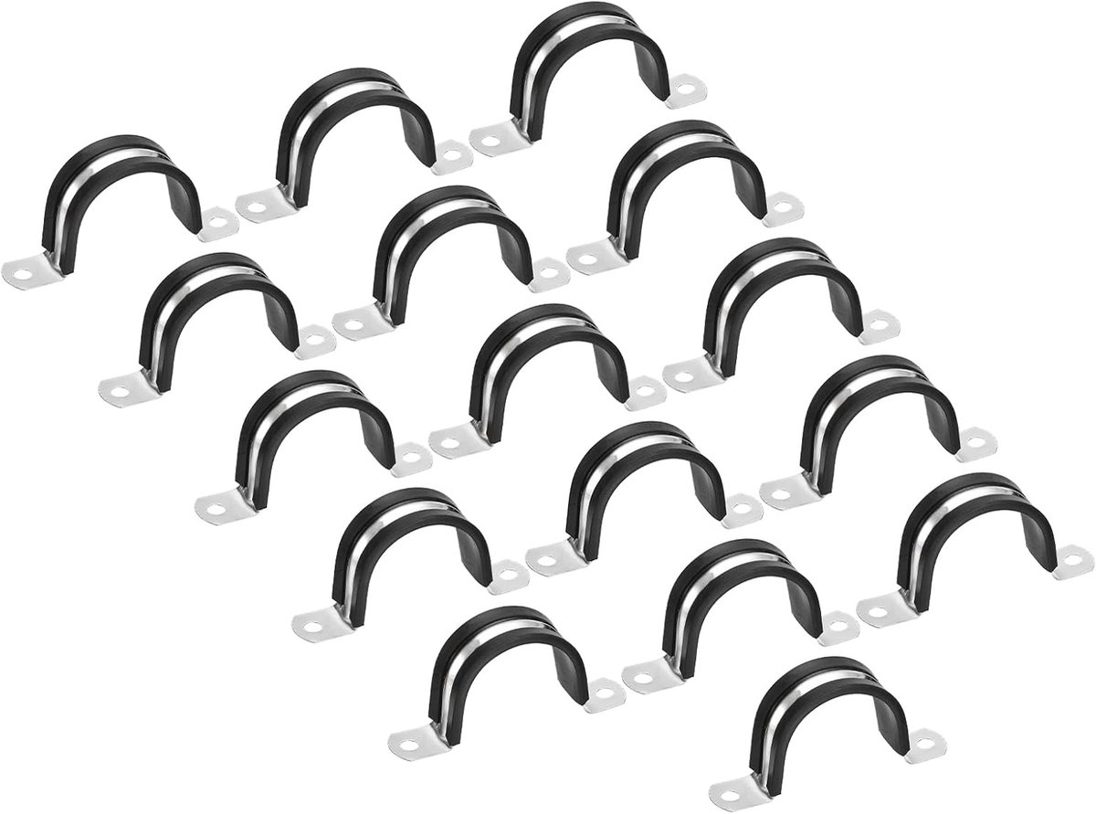 sourcing map 16 stuks 38 mm (1-1/2") kabelklem rubberen leiding riem rubber gevoerd 304 roestvrij stalen slangklem U-vorm metalen klem buishouder voor buisleiding draad