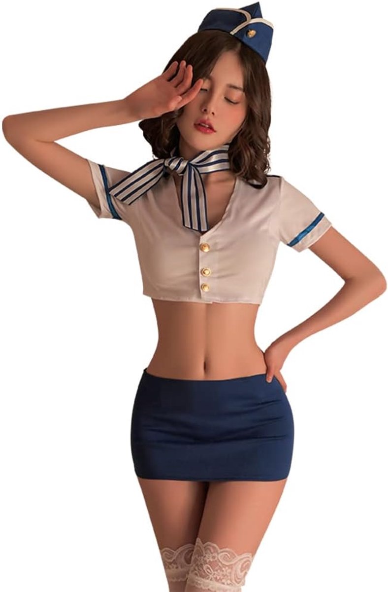 Stewardess Cosplay Lingerie Pak Sexy Schattig Flirten Kostuum