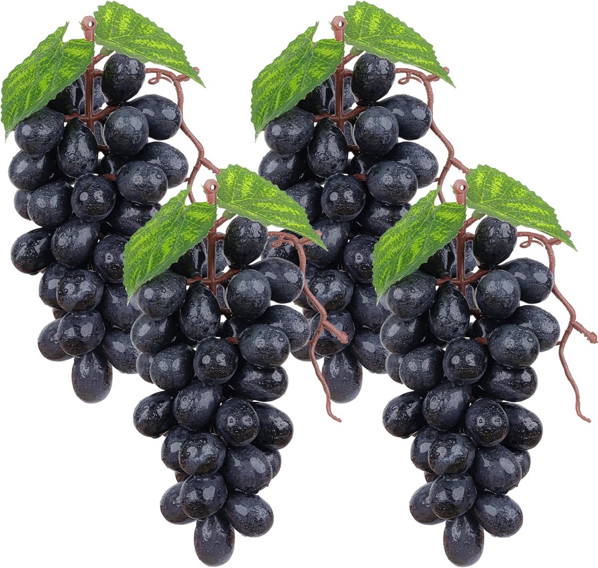 4 Bossen Kunstmatige Plastic Nep Zwarte Druiven Met Wijnstokken Garland Decoratie Wijnmakerij Boerderij Tafel Fruit Model Handgemaakte Fotografie Props