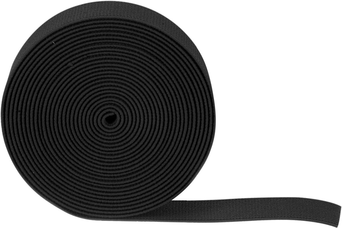 Elastische naaibanden, 25 mm breed, elastisch plat breitouw voor doe-het-zelfprojecten, kunst en handwerk, zwart