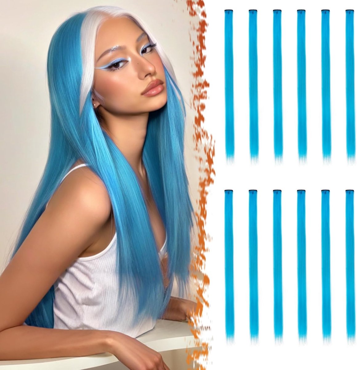 Gekleurde Hair Extensions voor Vrouwen, 12 STKS Gekleurde Clip-in Haarverlengingen Rainbow Party Hoogtepunten Synthetische Haarstukken 50 cm
