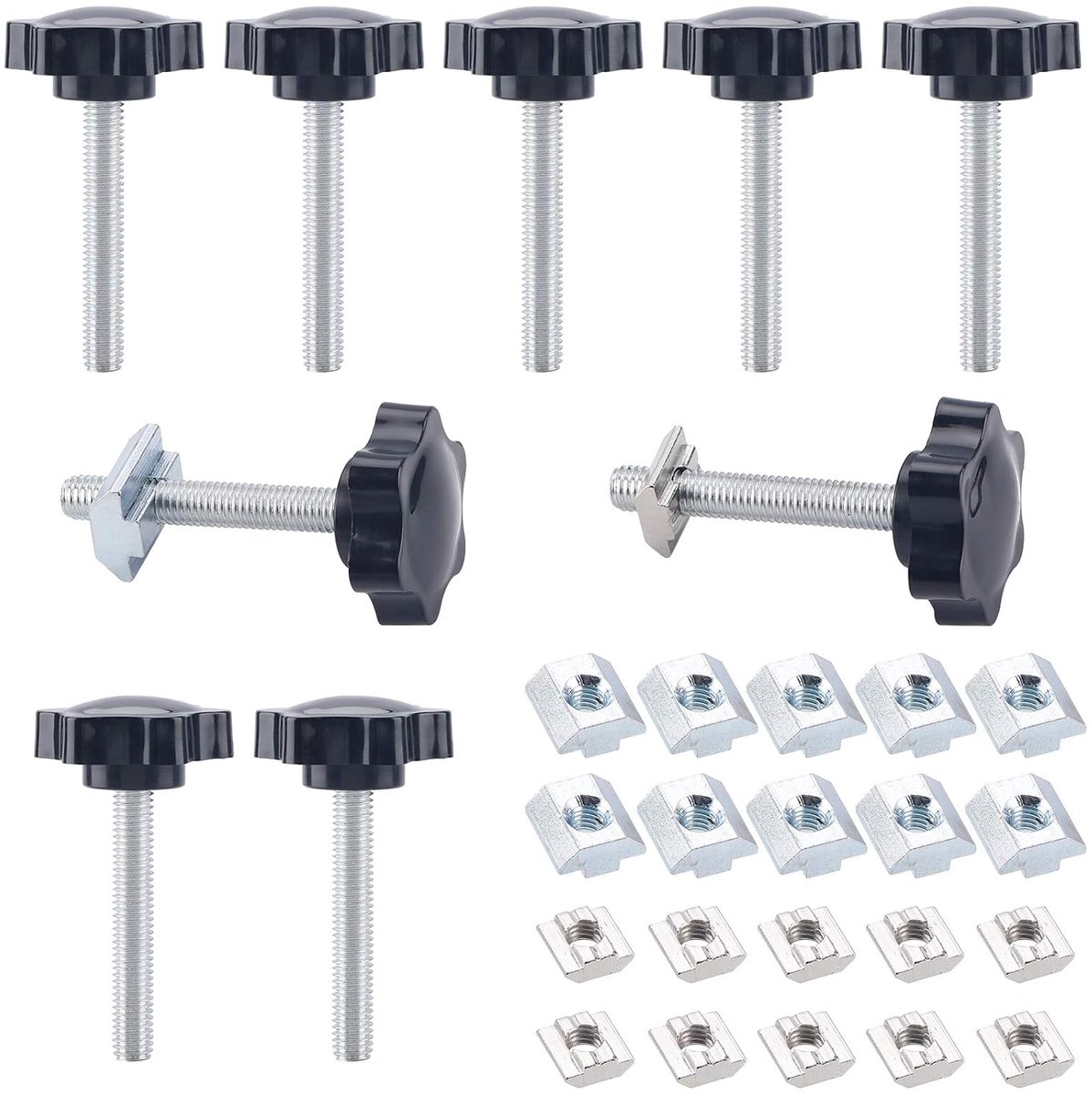 10 stuks M8 x 50 mm zeshoekige kunststof kop sterschroef, stergreepschroef, schroefdraad vervangen ster hand, handmatige startschroef, mechanische vergrendelingsschroef (20 stuks glijmoer)