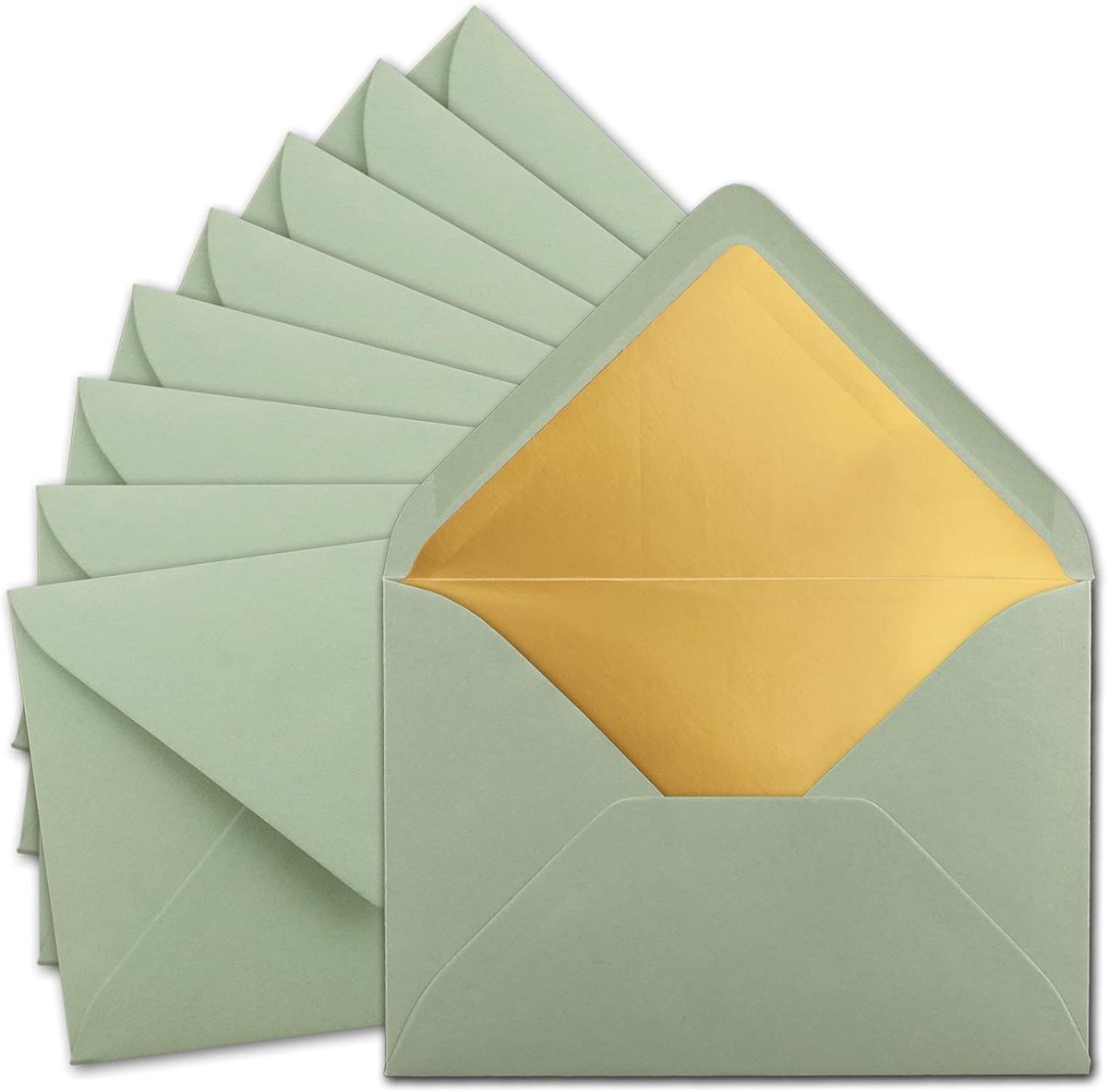 FarbenFroh door Gustav Neuser Enveloppen, 50 stuks in eucalyptus (groen) met goudkleurige zijdevoering, formaat C5, blanco enveloppen, postenveloppen zonder adresvenster, 15,7 x 22,5 cm, met natte plakrand
