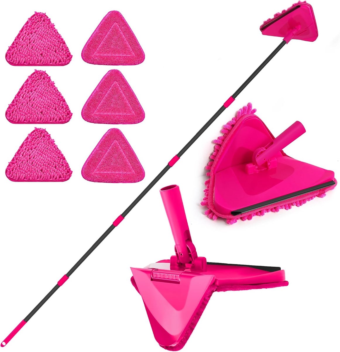 Vloerwisser, mop met lange handgreep, 202 cm, verbeterd, 180 graden inklapbaar, wandmop met 6 reserve microvezel chenillepads voor plafond, geschilderde muren, ramen, vloer, baseboard