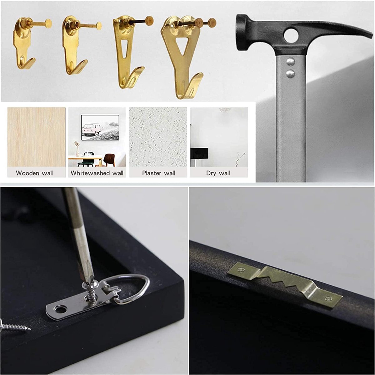 230 stks foto opknoping haken kit, foto opknoping tool, foto opknoping hardware, draagbare fotolijst assortiment kit voor frames, klokken, spiegels, kunstwerken - zilver