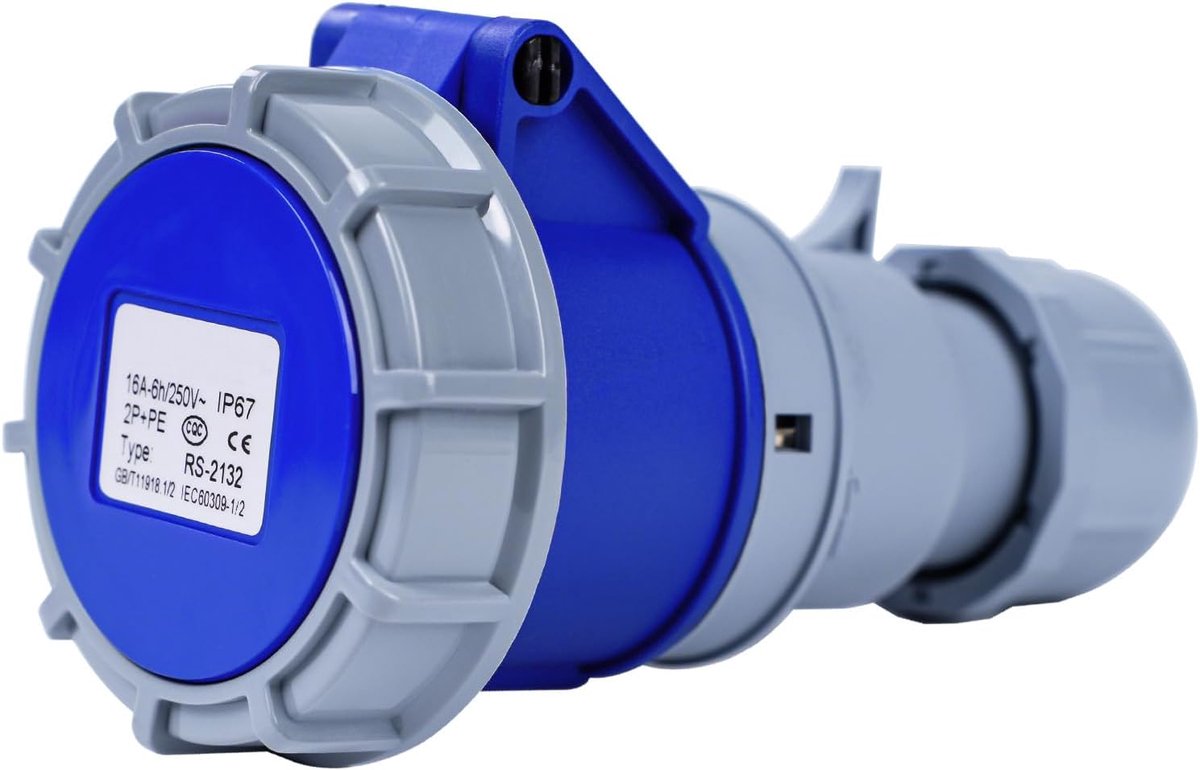 250V 16A 2P+E Industriële Adapter, 3-Pins Cee Elektrische Stekker/Contactdoosadapter Ip67 Waterdichte Vlamvertragende Technische Contactdooskoppelingsconnector (Contactdoos)