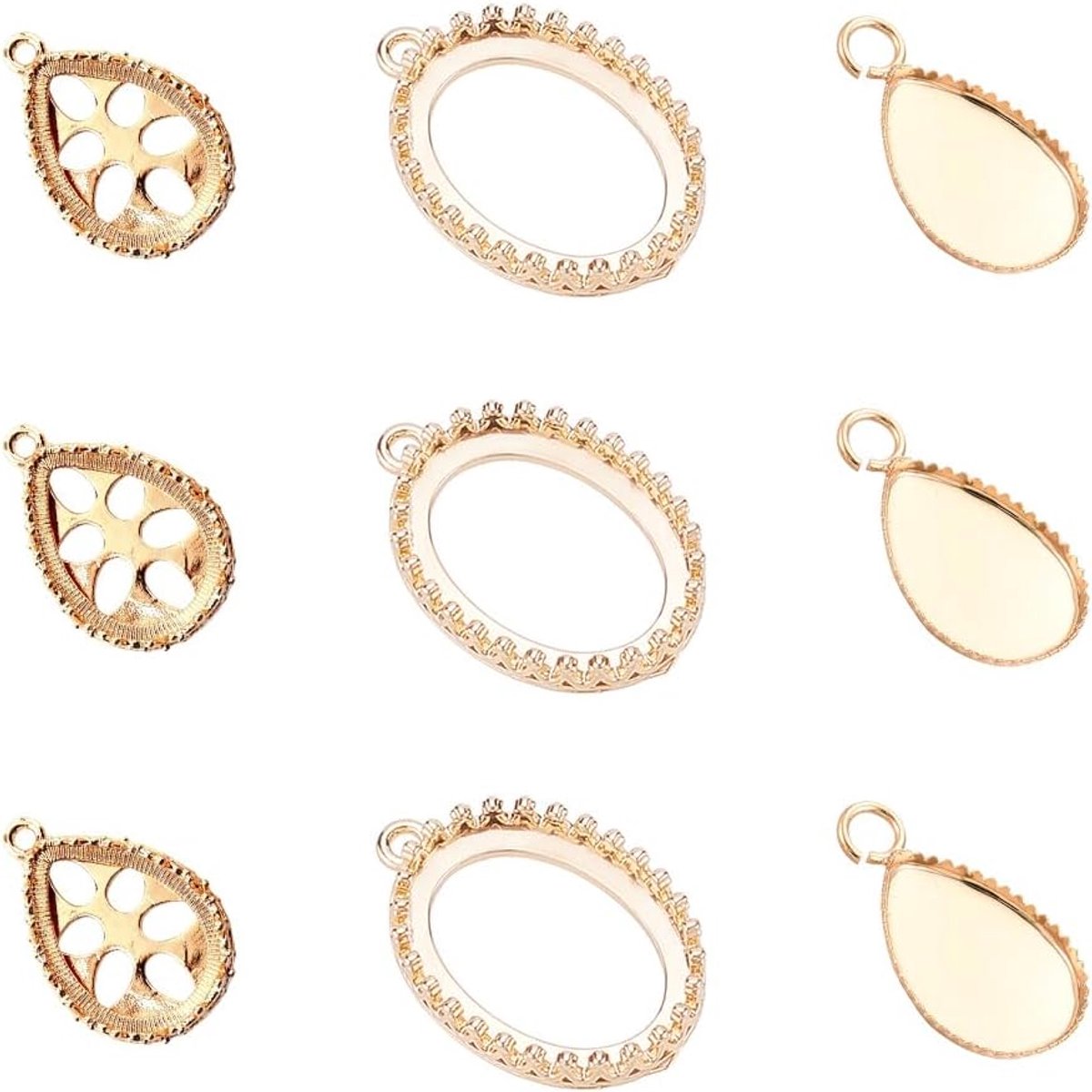 12Pcs 3 Stijlen Kroon Instelling Met Loop Bevindingen Bezel Gouden Kroon Instelling Met Loop Bevindingen Holle Cabochon Instellingen Voor Diy Sieraden Maken