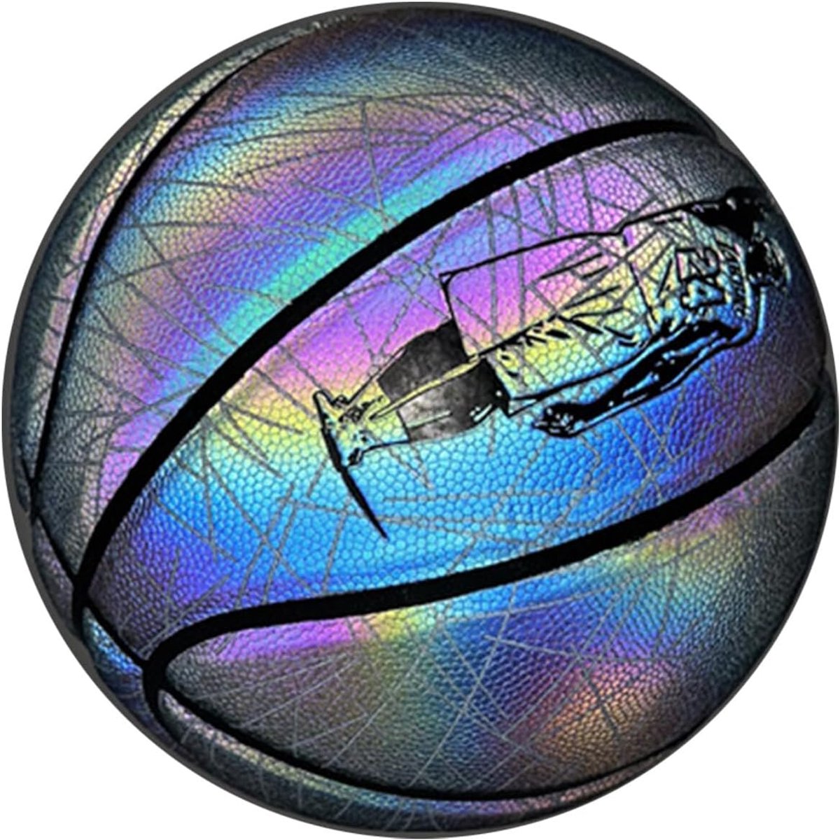 iFCOW Holografische Basketbal, Maat 5 Weerspiegelende Gloeiende PU Leren Gepersonaliseerde Nacht Basketbal