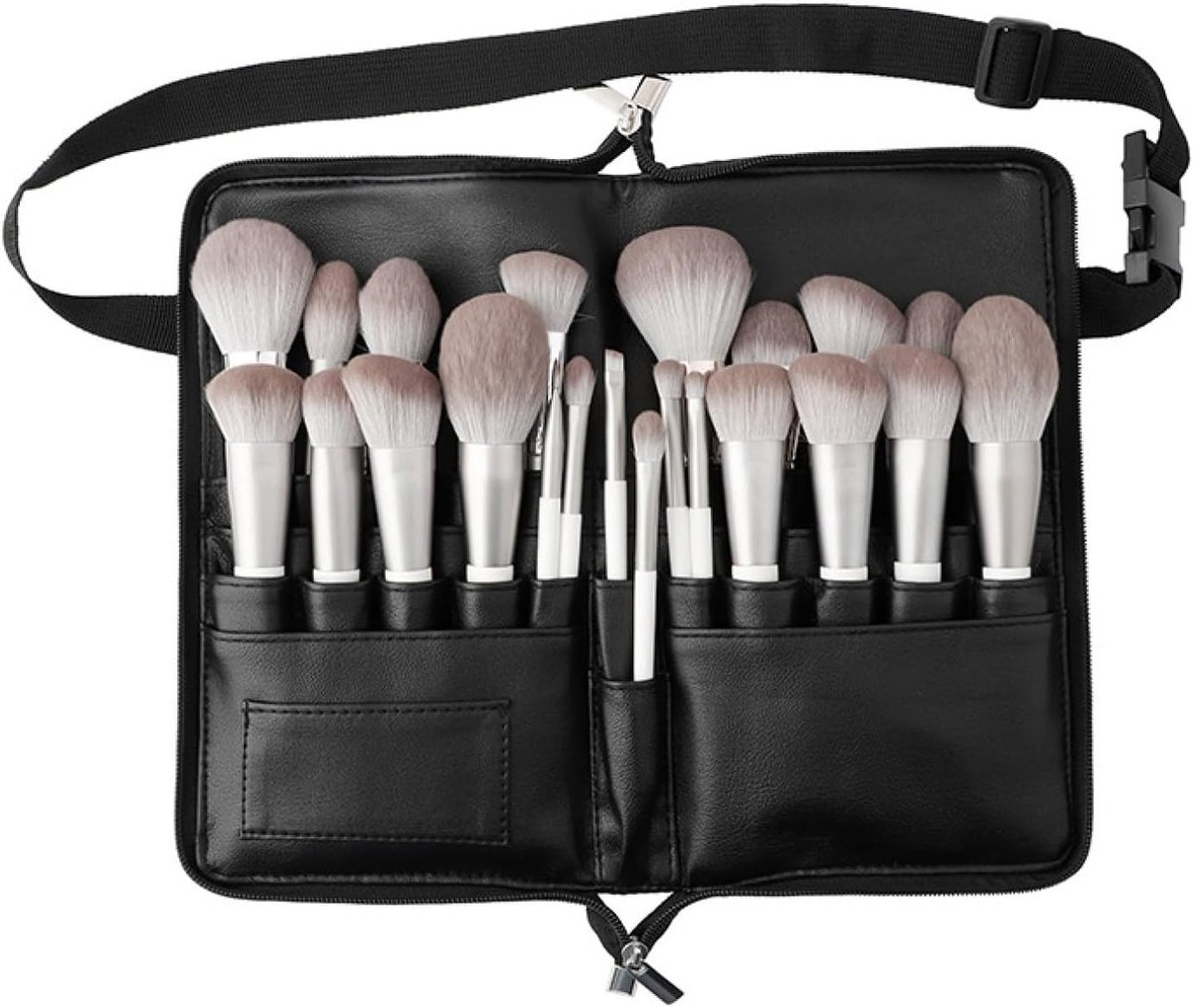 24 make-upkwasten organizertas, draagbare make-uptas voor op reis, penseeletui, etui van gewaxt canvas, duurzame draagbare tas voor aquarelkwasten (zwart), zwart, uniseks