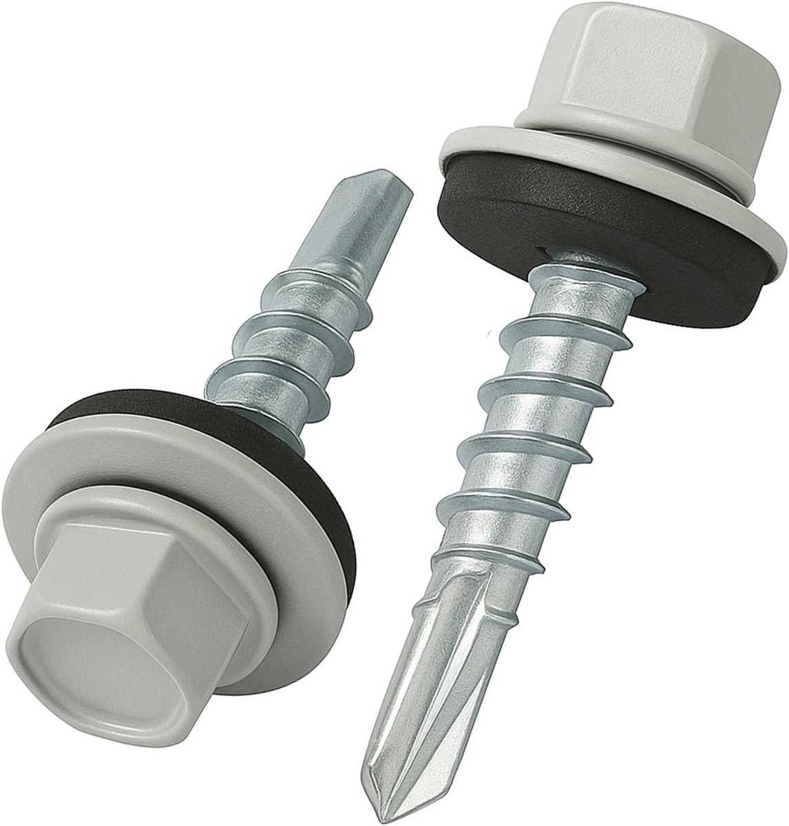 4.8 mm x 35 mm Dakschroeven, Zeskantkop, Zelfborend, Meerkleurig (RAL 7035 Lichtgrijs) Schroeven Met EPDM Afdichtring, Roestbestendige Verzinkte Geharde schroef (50 Stuk)