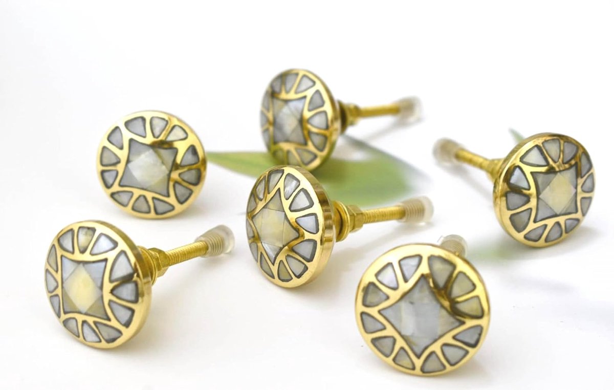 dressoir knoppen - set van 6 vintage messing kastknoppen decoratieve ronde 3,8 cm diameter goud hedendaagse keuken kast hardware elegante meubels lade trekt (ontwerp 1)