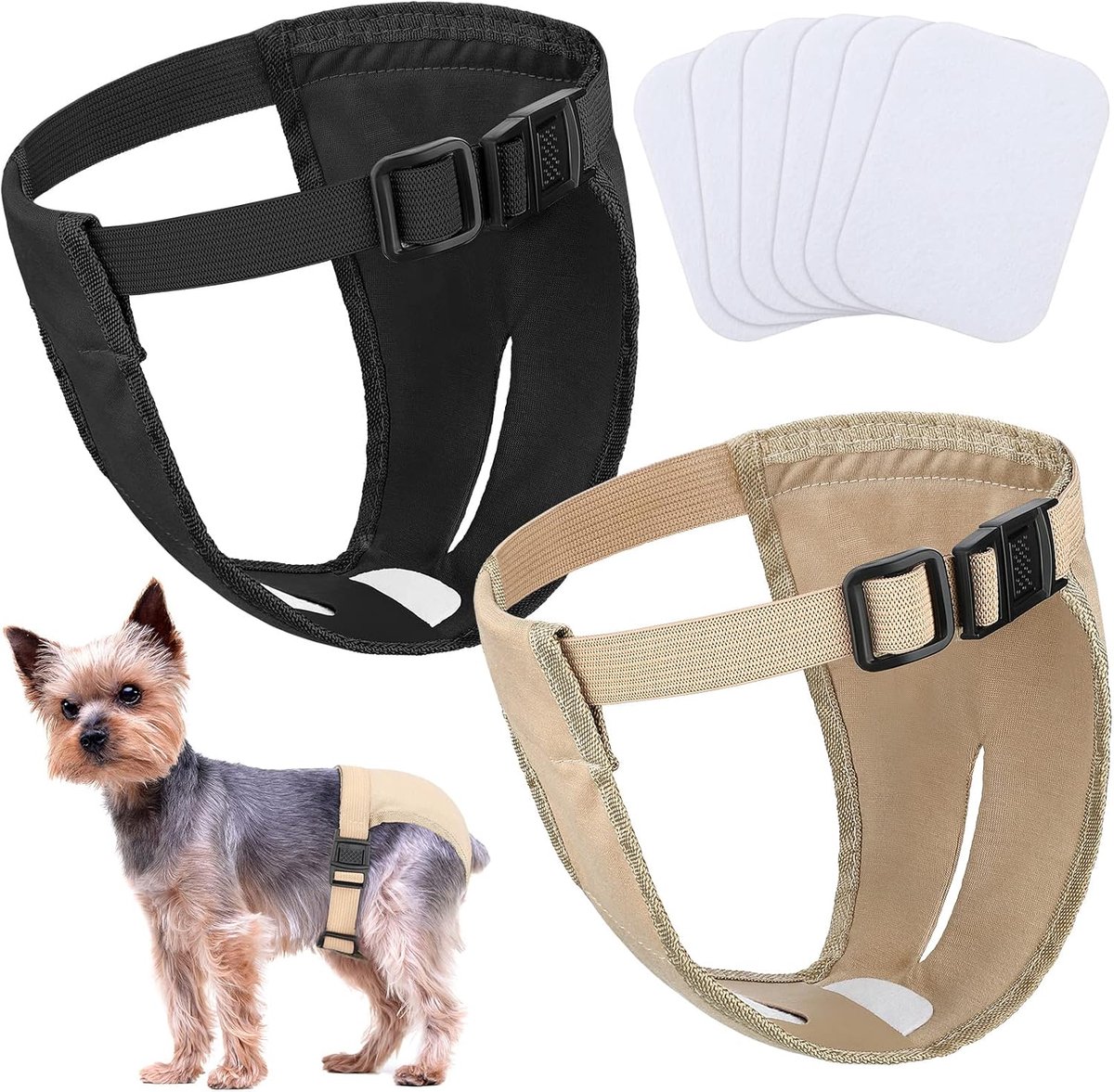 Luiers met 6 maandverband, verstelbare beschermende broek voor vrouwelijke honden in hitte, maandelijkse bloeding, fysiologisch wasbare broek (klein)