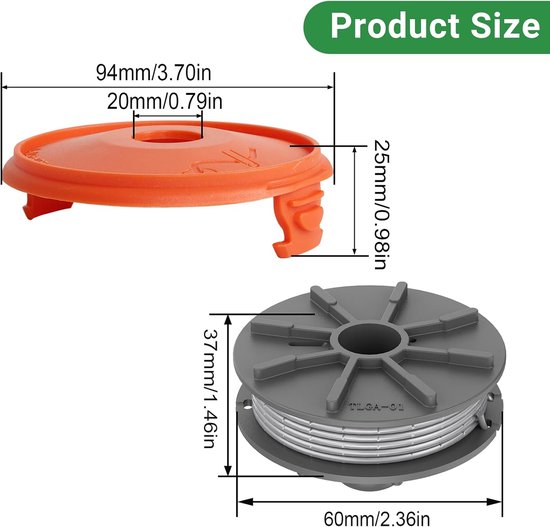 Spoel voor Gardena 05307-20, 1,65 mm, 6,1 m Lijn Compatibel met Art 8846-8848 Art 9805-9809 Vervangende Set met Dop (2 Spoelen + 1 Deksel) — afbeelding 2