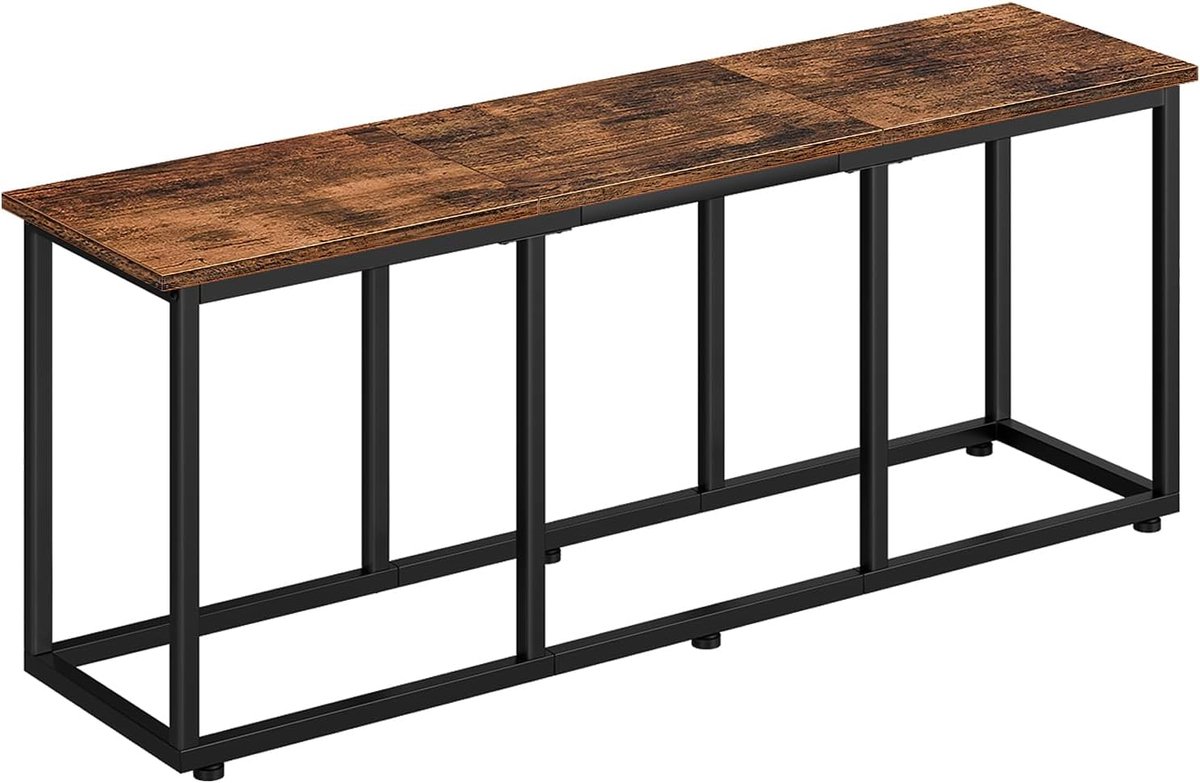 BF45CD01 Eettafelbank van 47,2 inch, industriële keuken, stalen frame, eenvoudig te monteren, voor keuken, eetkamer, rustiek bruin en zwart