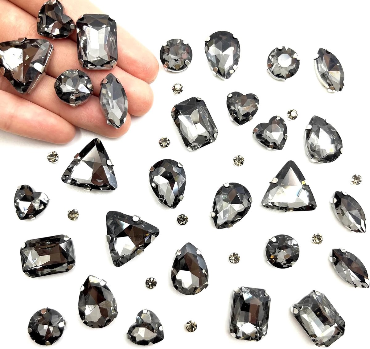 236 stuks strass-steentjes van glas, grote strass-steentjes voor het naaien met zilverkleurige klauw, kleding, strass steentjes om te naaien, voor kleding, doe-het-zelf, handwerk, schoenen