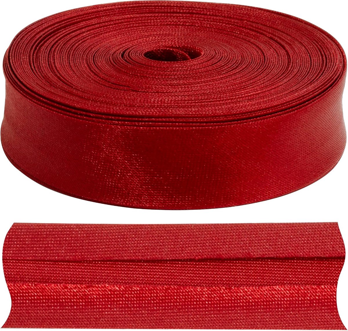 Biaisband, gevouwen, 9 meter x 15 mm - van polyester - kleur rood