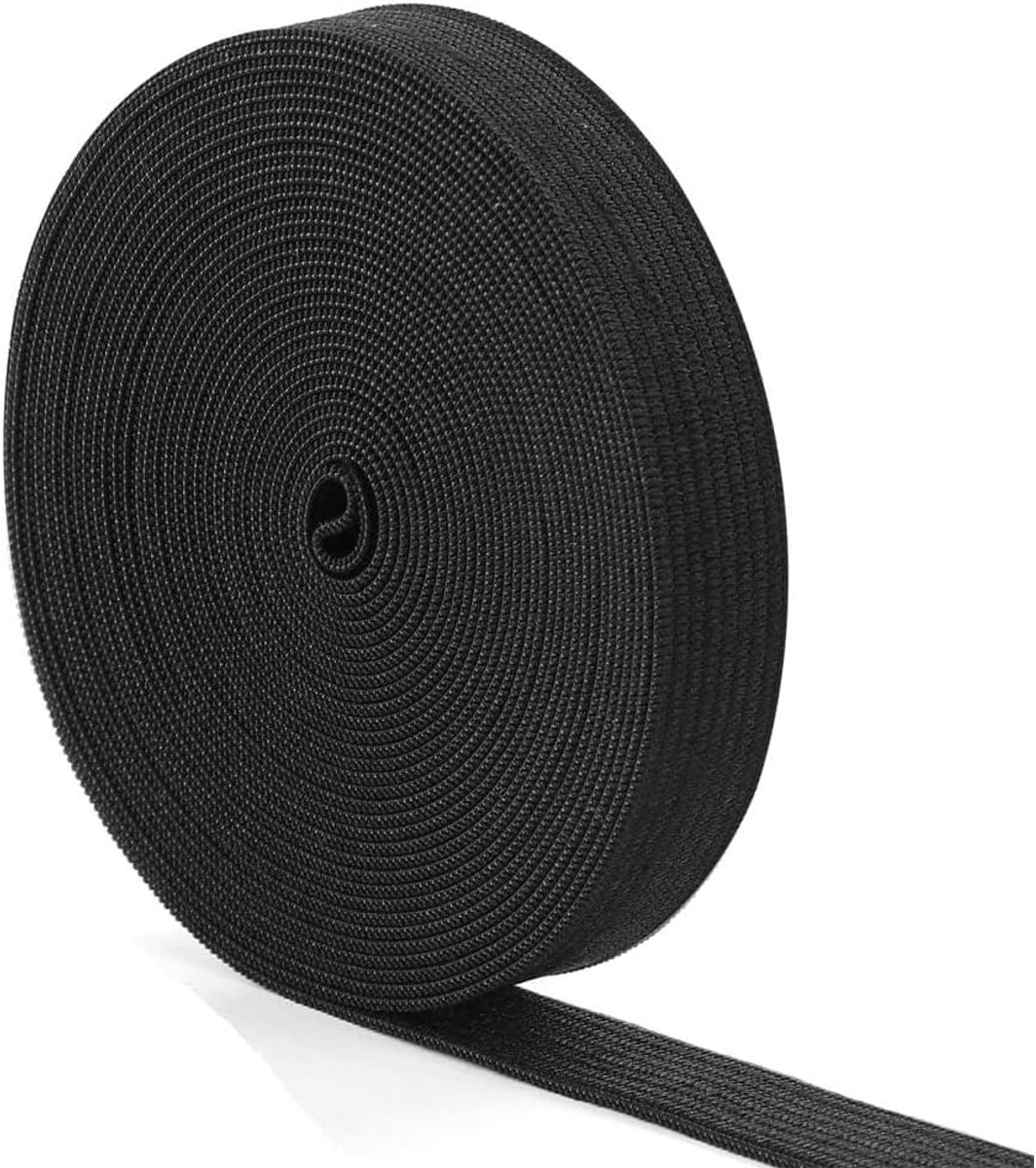 elastieken, 20 mm breed, 20 meter elastische band, brede elastische band, broekrubber, elastiek naaien voor kleermakerswerk, naaien, doe-het-zelf handwerk (zwart)